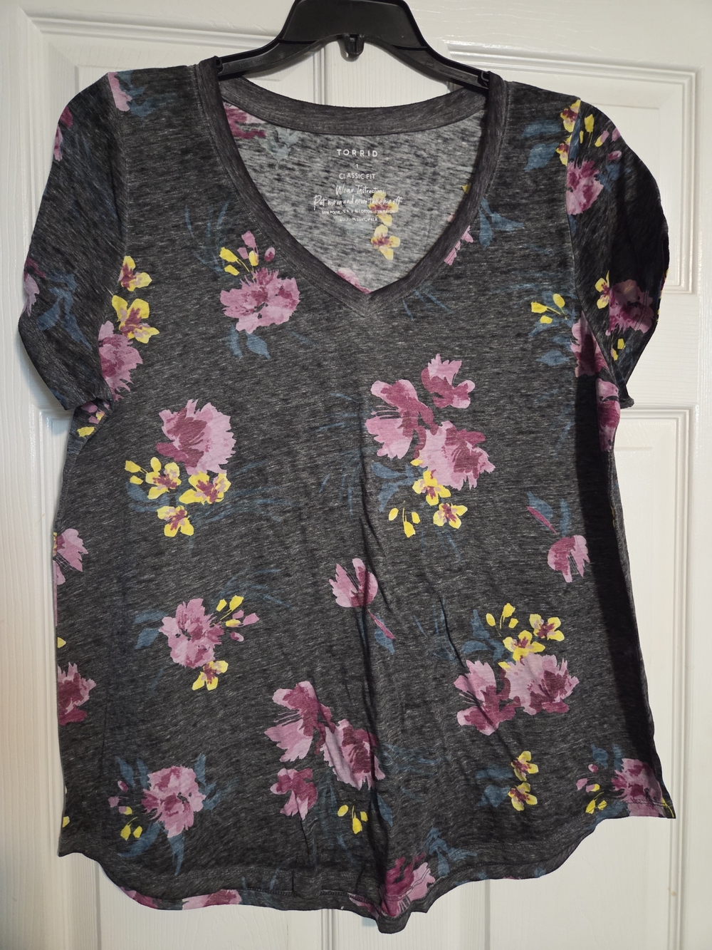 torrid Charcoal V-Neck Tee with Pink & Yellow Floral Motif